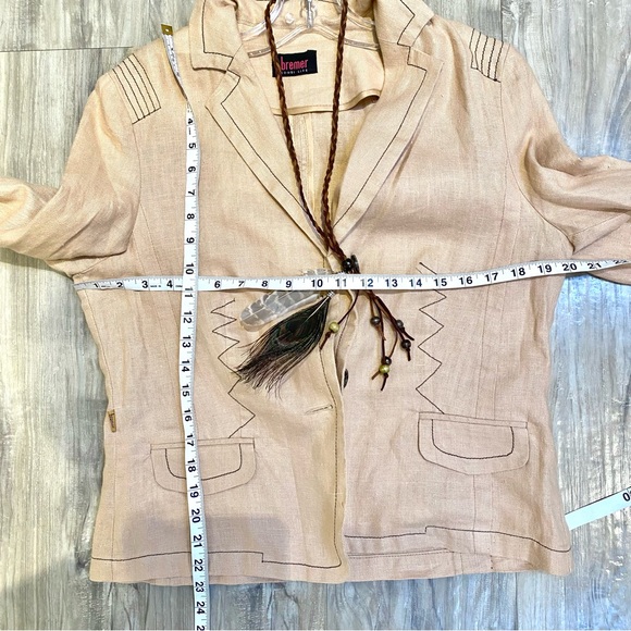 Upcycled FOLK back embroidery w farmhouse shabby chic vibe linen jacket - Picture 16 of 16